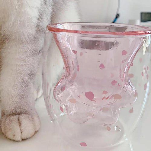 Cat Paw 2019 Starbucks Limited Edition  Sakura 6oz Pink Double Wall Glass Mug